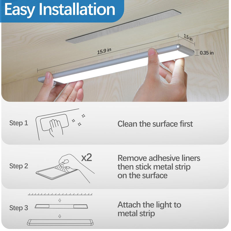 70-LED Motion Sensor Under Cabinet Lighting, 15.9-inch Magnetic Rechargeable Under Counter Closet Lights, Wireless Light Bar, 3-Pack, Cool White 15.9 inch