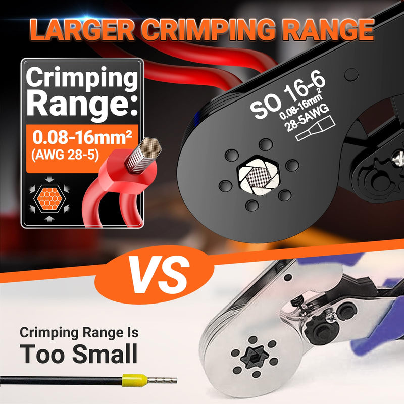 Ferrule Crimping Tool Kit, Preciva Upgrade Double & Single Ferrules Connectors,16-6 Hexagonal Ratchet Jaw Wire Crimping Pliers AWG 28-5 (0.08-16mm²) with 1200PCS Terminal Connector Sleeves CP94120