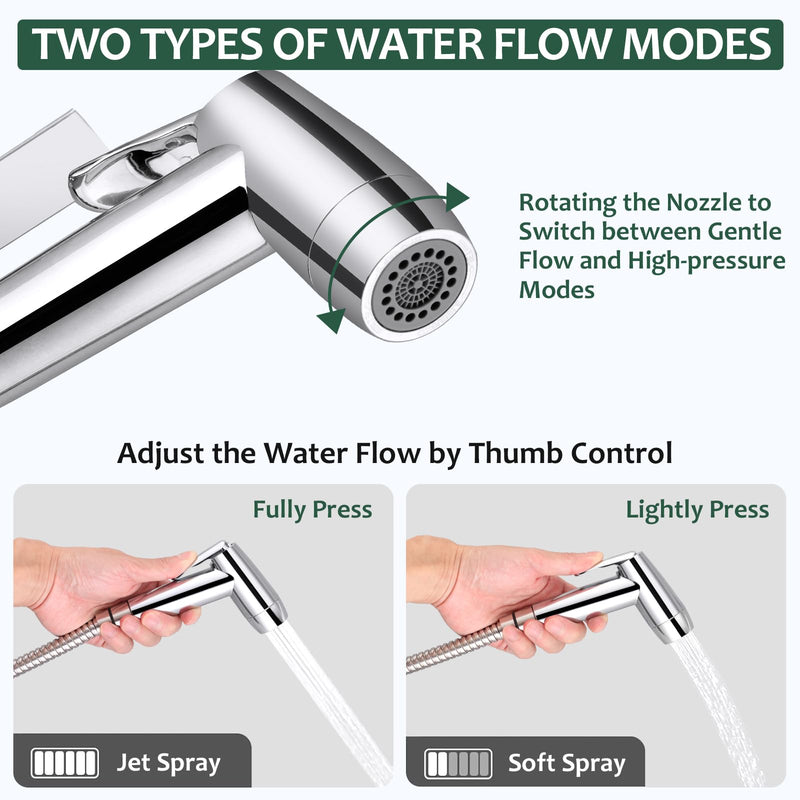 JiGiU Bidet Sprayer for Toilet Handheld Bidet Sprayer Set Toilet Faucet Sprayer Shower Shattaf Toilet Attachment Two Spray Mode with Hose Easy to Install for Feminine, Baby Cloth, Diaper, Pet or Car