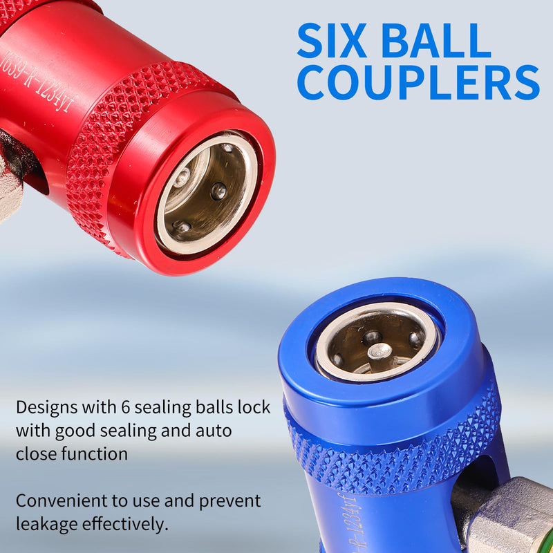 R1234YF Quick Couplers, R1234YF Adapter Kit, High/Low Pressure Side R1234yf Manual Connector Kit for AC Charging Style B