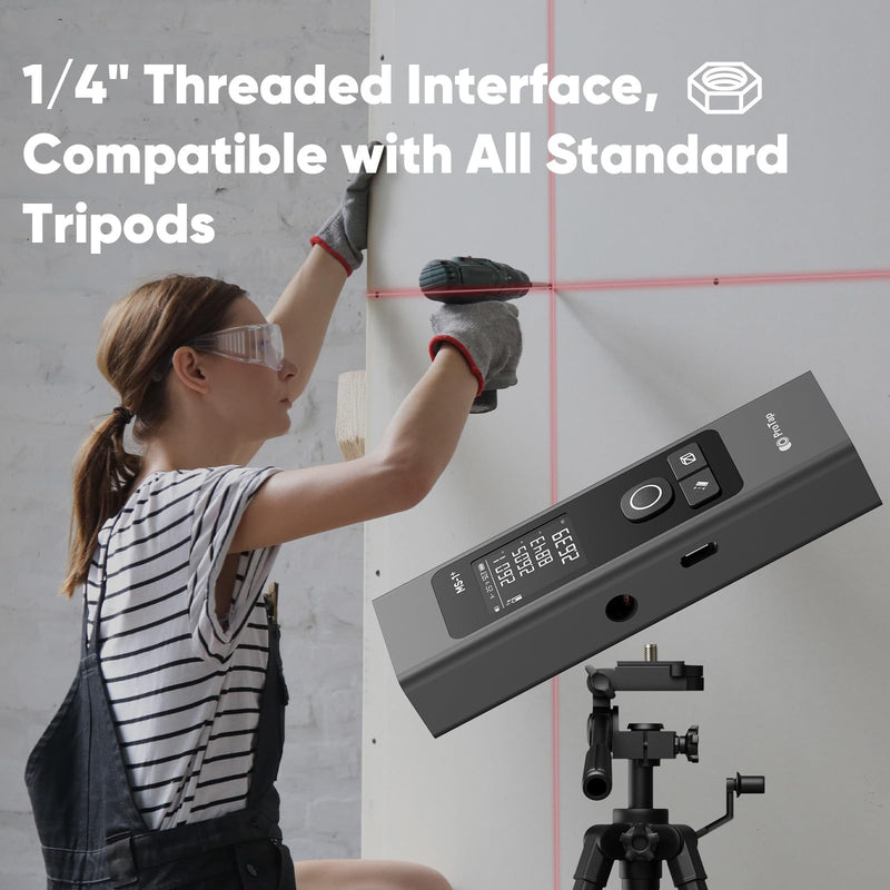 2-in-1 Laser Measure & Line Laser 393 FT - Distance Meter with Cross-Line, Laser Level with 3 Lasers Heads, Type-C Rechargeable- Area/Volume/Pythagorean for Construction, Tiling, 1.4" Black LCD