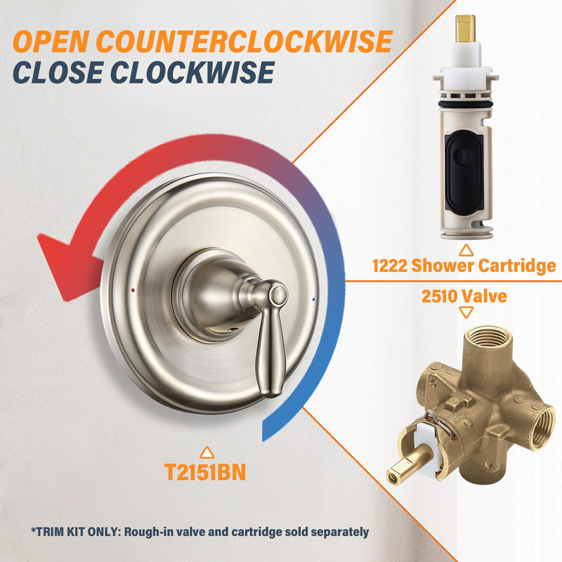 T2151 Pressure Balancing Tub and Shower Valve Trim Kit, Compatible with Moen Posi-Temp Valve Brushed Nickel，6.9 Inch
