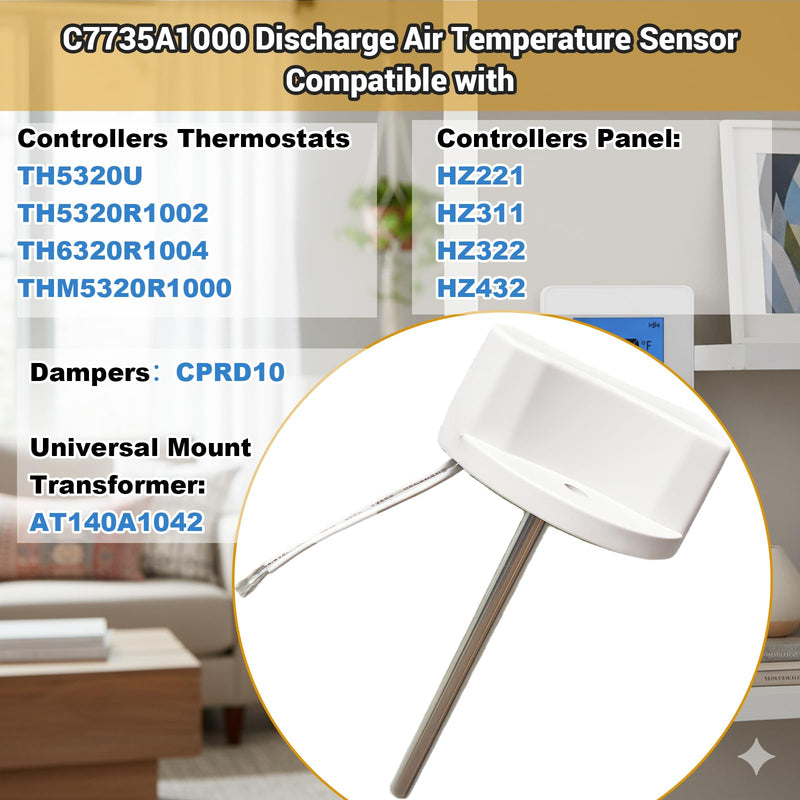 C7735A1000 CECOMINOD032202 Discharge Air Temperature Sensor Compatible with Honeywell Zone HZ221 HZ311 HZ322 HZ432 Panel, TH5320U TH5320R1002 TH6320R1004 THM5320R1000 Controllers Thermostats