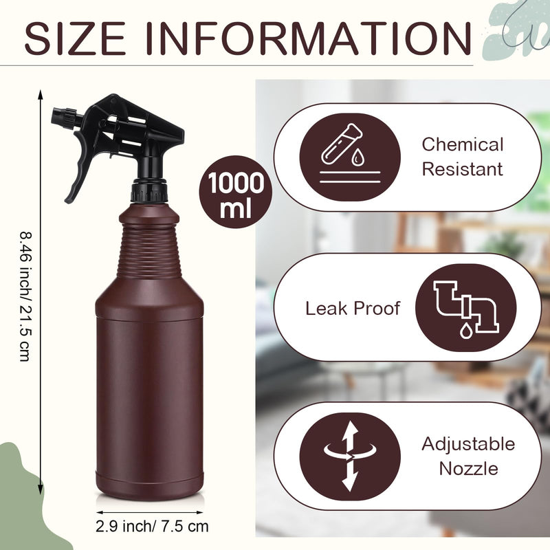 Honeydak 3 Pack Plastic Spray Bottles 34 oz Heavy Duty Opaque Spray Bottles UV Light Blocking Refillable Reusable Leak-proof Sprayers for Cleaning Solution Kitchen Garden Home Plant(Brown, Black) Brown,Black
