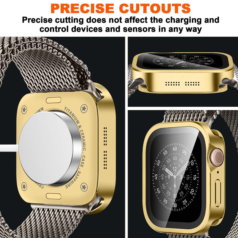 3 in 1 Compatible with Apple Watch Series 11/10 Case 42mm | Slim Straight Edge Metal Cover with Built-in Screen Protector+Back Frame for iWatch Series 11/10 42mm (Gold) Gold