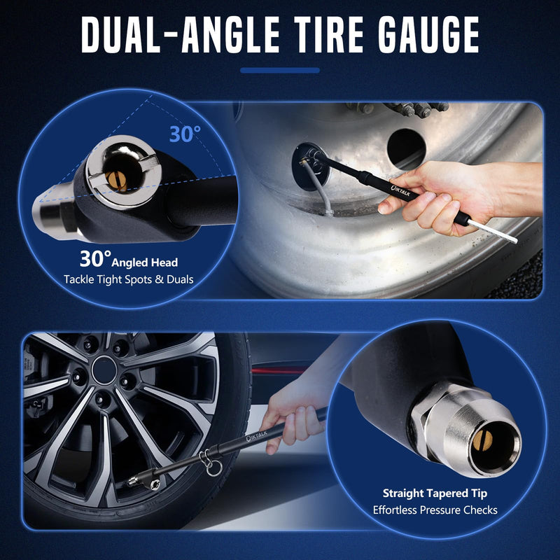 2-Pack Heavy Duty Dual Head Tire Pressure Gauge (10-150 PSI, 1-10 Bar) for Semi Trucks, RVs, Cars, Motorcycles - 12 Inch