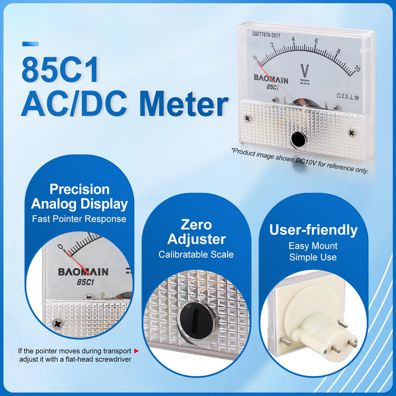 Baomain Analog Ammeter 85C1 DC 0-500mA Micro Amp Gauge Current Measurement Panel Meter