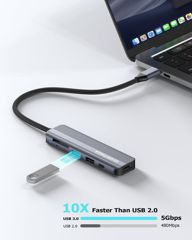 6-in-1 USB C Hub, 4K HDMI, USB 3.0, PD 100W, SD/TF Card Reader, Docking Station for MacBook Pro, MacBook Air, Laptops