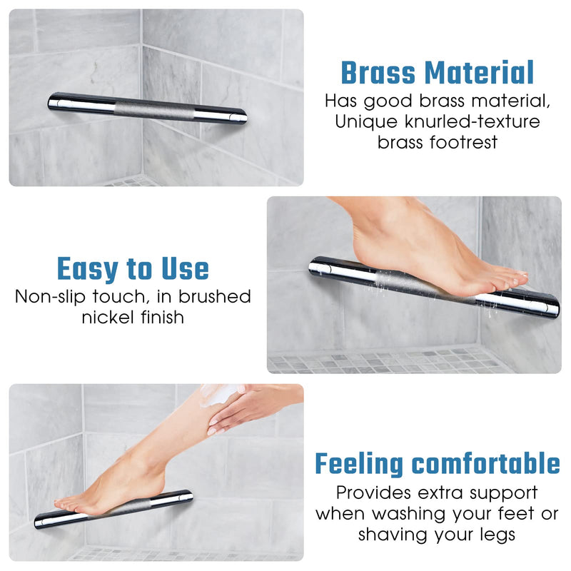 Chrome Shower Foot Rest Bar,Corner Shower Foot Rest for Shaving Legs,Wall Mounted Shower Step Foot Stool Anti-Slip Knurled Brass Bar Foot Ledge for Small Bathrooms,Polished Chrome Knurled Chrome