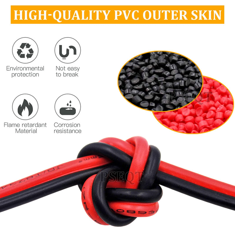 PSEQT Marine Boat LED Lights Wire, 100ft/30M 22AWG 2pin Extension Cable Wires Cord for 3528 5050 5630 Led Strip Light for Pontoon Boat Kayak Stern Anchor Courtesy Navigation Bow Red Black Wire with 22AWG