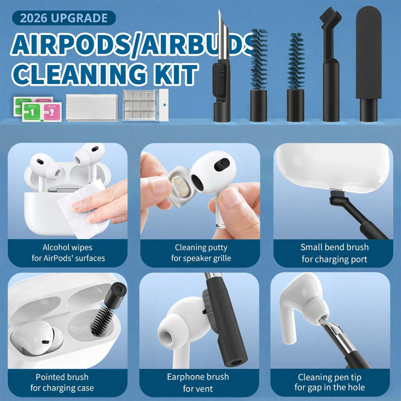 2026 Upgrade Phone Cleaning Kit 47PCS, iPhone Cleaning Kit, Airbuds AirPods Cleaning Kit, Keyboard, Charging Port Cleaner for Apple Lightning/Android USB-C - Includes Putty, Cloth & Wipes (Black) Black (47PCS)