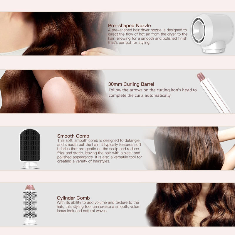 Air Styler 5 in 1 Hair Styler 1000W Hair Dryer Brush Negative Ion Hot Air Brush Hair Curlers, Travel Hair Dryer for Women for Fast Drying, Curling & Volumising