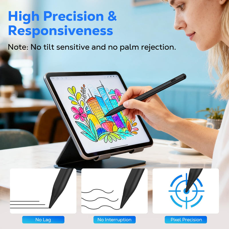 Moko Stylus Pen for Android Touchscreen,Rechargeable Tablet Pen, Black | for Samsung Galaxy Tab A11+/A9+/Vivo/Xiaomi and Other Android Tablets & Smartphones, Universal Active Fine Point Stylus