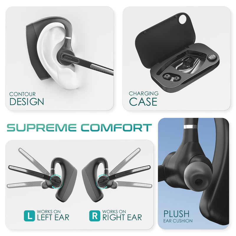 Herloreen Bluetooth Headset with Mic, Wireless Earpiece with USB Dongle | Noise Canceling Mic, 48H Talk Time, Charging Case, for Call Center, Remote Work, Trucker, Business Headset + Charge Case + USB Dongle-BHK30