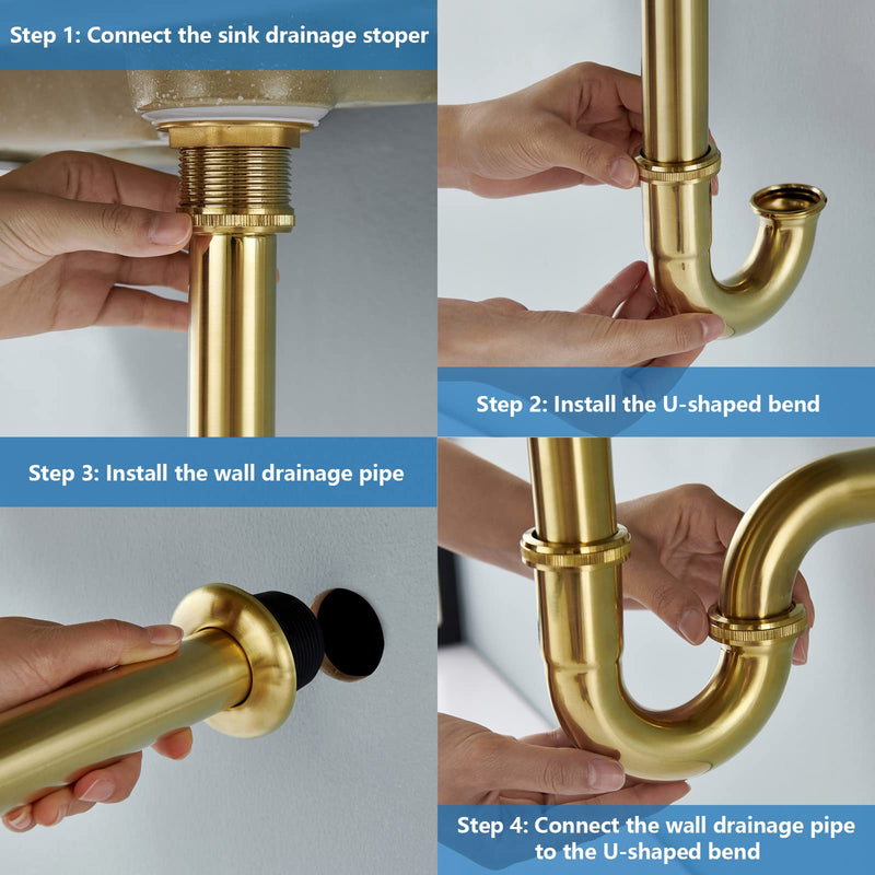 Brass P Trap Bathroom Sink : 1 1/4 Sink Trap with Adjustable Height - Brushed Gold Bottle P-Trap with Slip Joint Extension Tube - U-Shape Basin Sink Plumbing/Pipe Replacement Kit