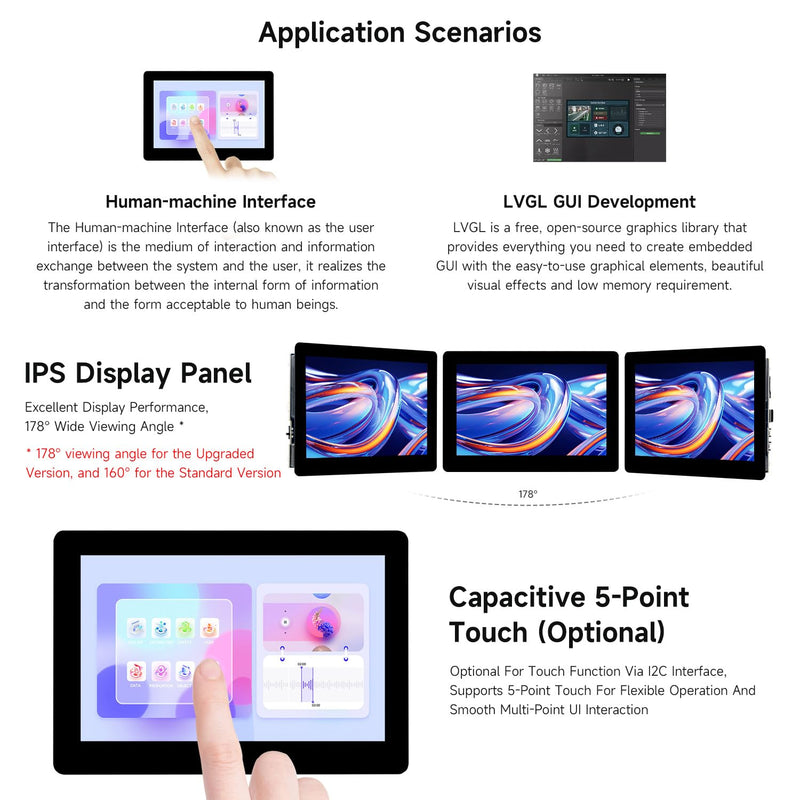 Waveshare ESP32-S3 5inch Display Development Board, 800×480, 32-Bit LX7 Dual-Core Processor, Up to 240MHz Frequency, Supports WiFi & Bluetooth, with Onboard Antenna, No Touch