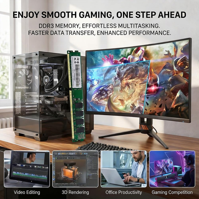 4G DDR3 RAM 1600MHz 1.5V,High-Speed Internal Memory for PC Desktop Computer,Compatible Most Motherboards(1pc