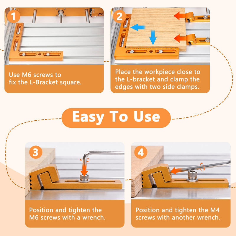 Fuzqq CNC Positioning Side Clamps, Aluminum Low Profile Vise for CNC Router Machines, T-Slot & Perforated Tables Compatible, Repeatable Positioning for Milling, Engraving & Woodworking Orange