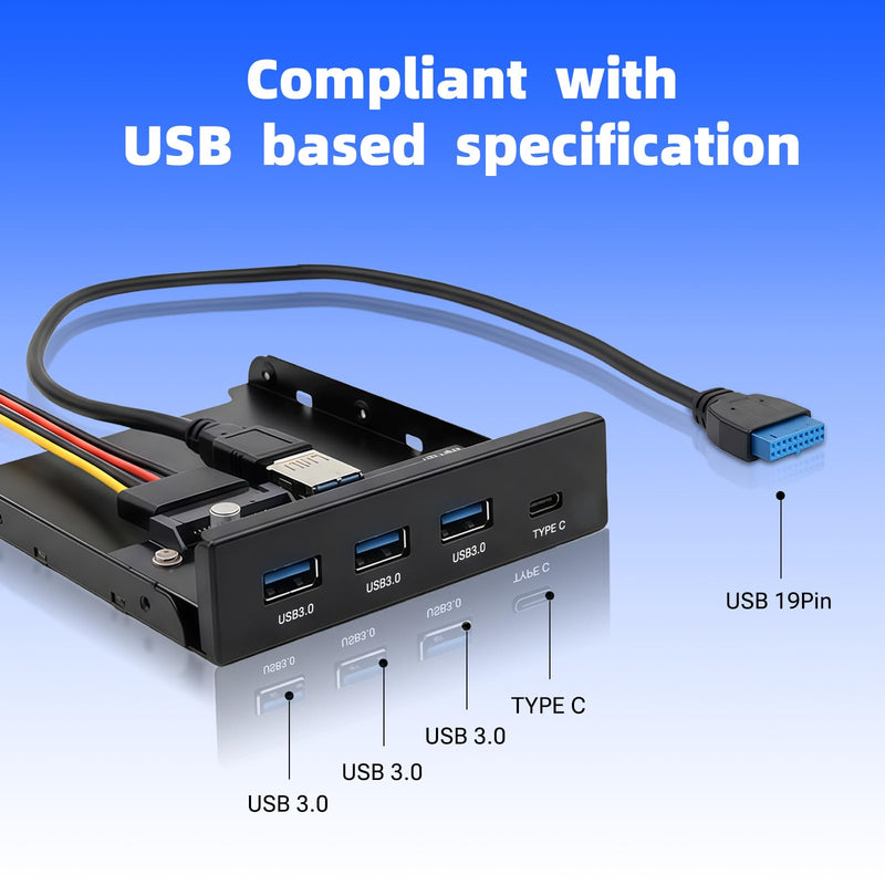 3.5 Inch USB C Front Panel, Internal USB Hub, 4-Port with 3 USB-A & 1 USB-C, USB 3.0 5Gbps Speed Transfer, 15-Pin SATA Power Connection, Fits 3.5" Floppy Drive Bay for Desktop PC Blcak 3A1C