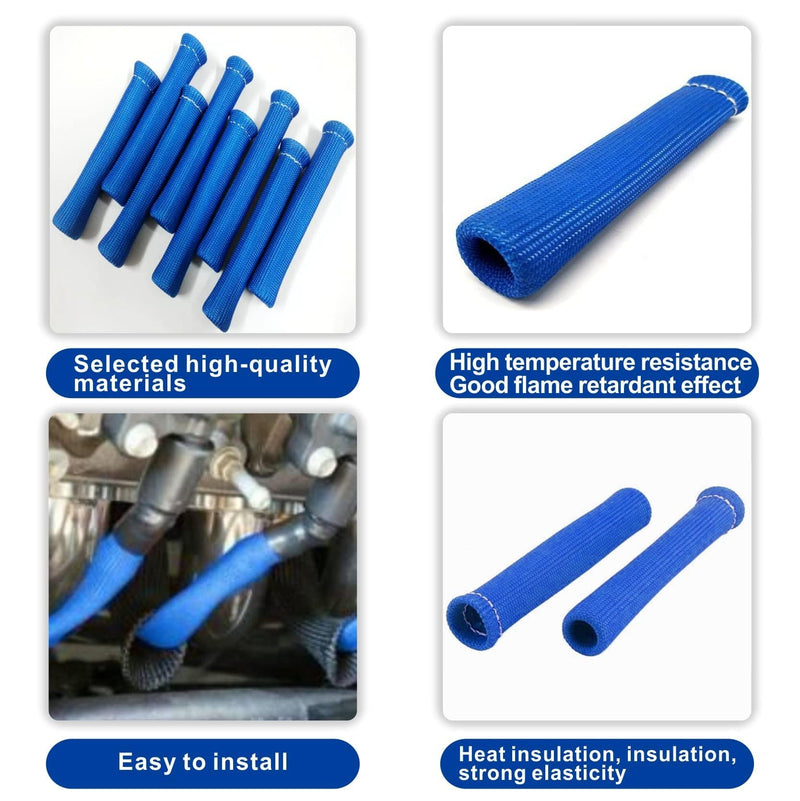 Spark Plug Wire Boots Thermal Protection Insulator Sleeve, 2500 Degree Heat shield Cover Wrap 6 inch for Car Truck 8PCS （Blue) Blue