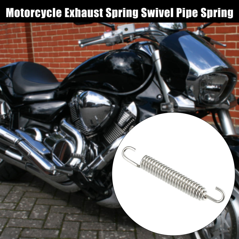 X AUTOHAUX 4 Pcs Motorcycles Universal Exhaust Pipe Spring 80mm 3.15" Stainless Steel Exhaust Pipe Spring Hook Modified Accessory Silver Tone
