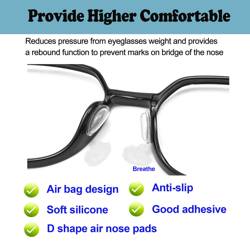 Eyeglass Nose Pads, 3.5mm Thickness Adhesive Anti Slip Glasses Nose Grips with Air Bag for Sunglasses Eyeglasses Reading Glasses (5 Pairs, Clear) 5 Pairs Clear