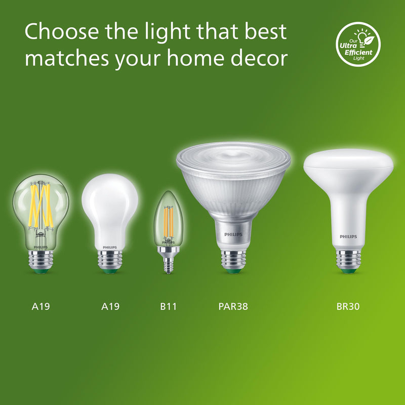 Philips LED 60W A19 12-Pack Ultra Efficient Daylight (5W = 60W) Dimmable Clear Flicker-Free Light Bulb