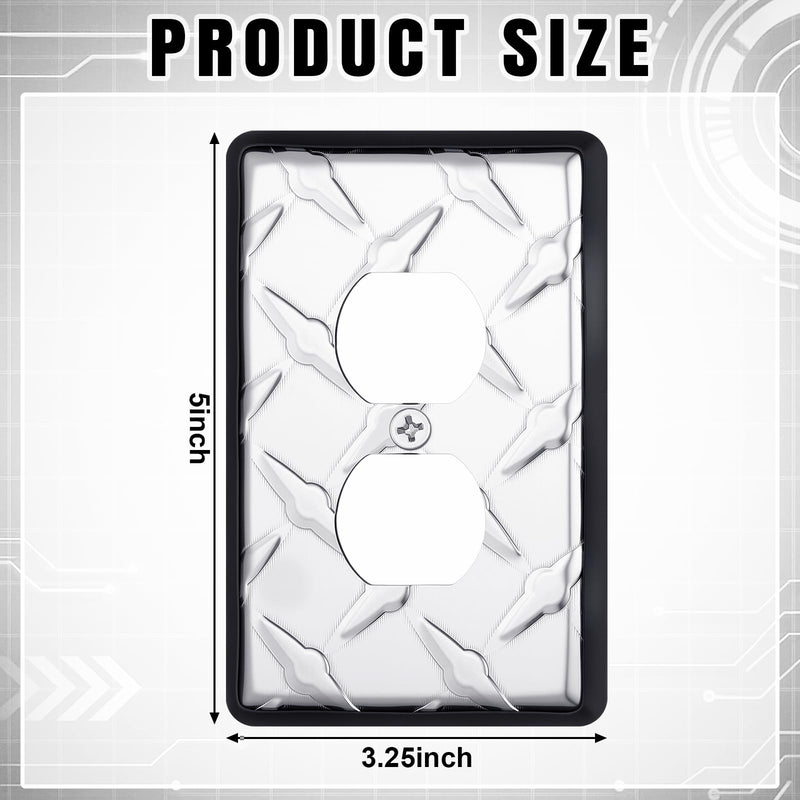 4 Pcs Diamond Plate Outlet Cover Polished Chrome 1 Gang Wall Plate Single Duplex Decorative Electrical Guard Durable Finish for Home Garage or Workshop