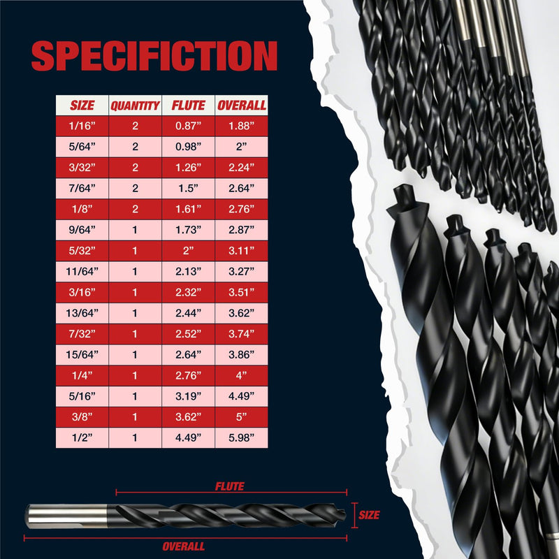 ANGELSWORD M35 Cobalt Drill Bit Set, 21 PCS 1/16"-1/2", TiAlN Coated Drill bit with Bullet Point Tip, for Hardened Metal, Stainless Steel, Cast Iron and Light-Gauge Metal 21 PCS SET