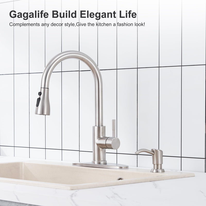 GAGALIFE Built in Counter Soap Dispenser (Brushed Nickel) for Kitchen Sink and Extension Tube Kit, Anti-Leakage Upgrade with 40" Tube No More Top Refill Brushed Nickel