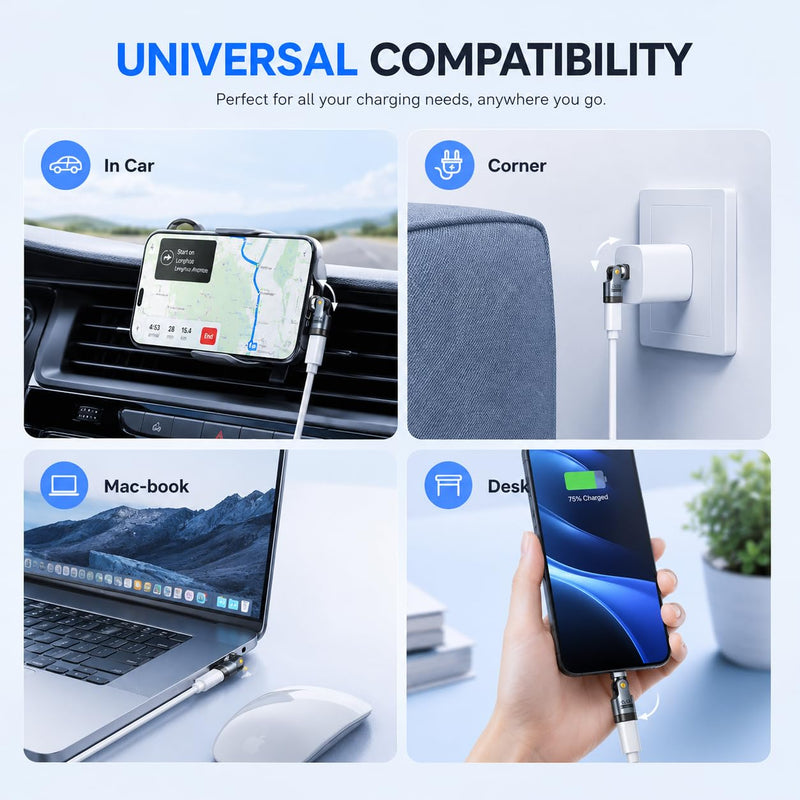 USB C Adapter, PD 240W USB C 90 Degree Adapter, USB Type C Adapter (3-Pack) | 360° & 180° USB C to USB C Right Angle Connector for Phone 17/16/15, Mac-Book Pro, Pad, Galaxy, Tablet, Laptop Series Gray Silver