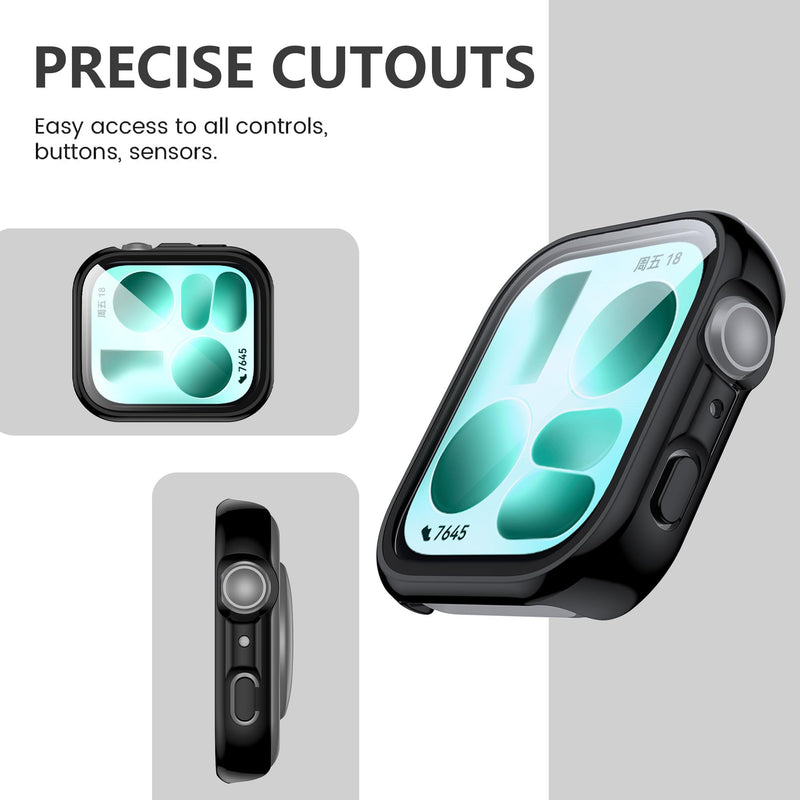 for Huawei Watch Fit 5 Case,[2 Pack] Hard PC Case with Tempered Glass Screen Protector,Ultra-Thin Scratch Resistant Cover-Clear+Black clear 5