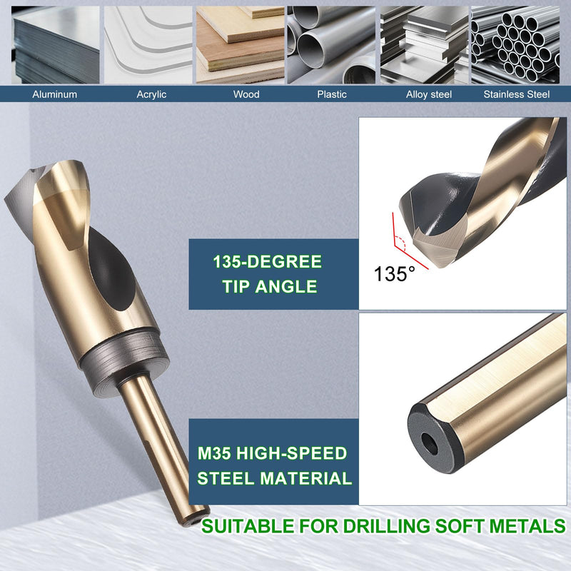 METALLIXITY Drill Bit (1-5/16"), 1/2" Reduced Shank 3-Flat M35 5% Cobalt HSS 135° Point Angle for Stainless Steel DIY Projects Tool Black and Gold 1-5/16" (33.338mm) 1/2"