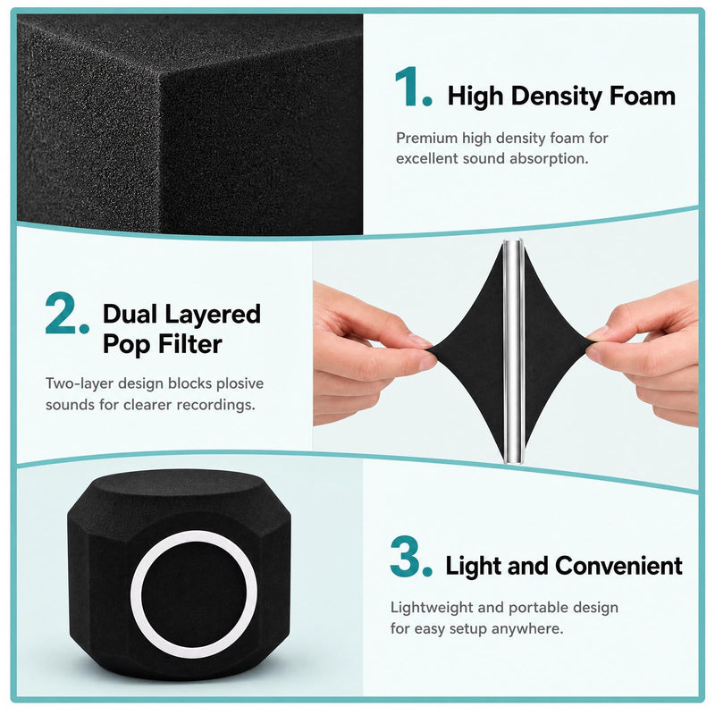 Microphone Isolation Shield Pop Filter for 40-66mm Microphone Soundproof Mic Isolation Ball Reducing Noise Eco Reflection Pop Shield Gift Mic Cover Foam for Podcasting Live Stream Subtitles Black