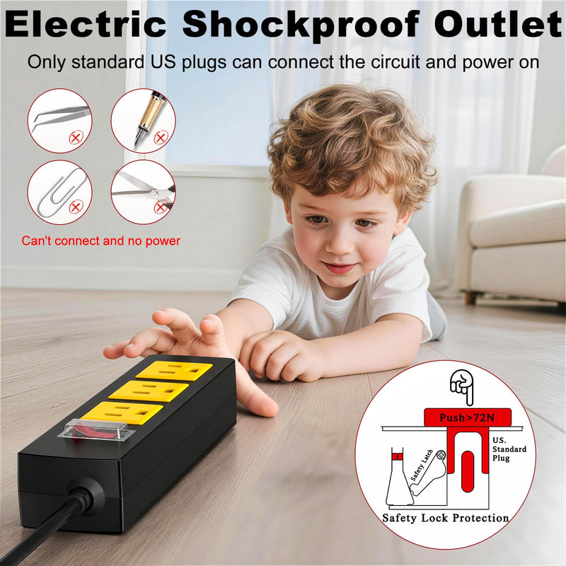 Waterproof Outdoor Power Strip with Extension Cord 6FT, Weatherproof Surge Protector, 3 Shockproof Outlets & Overload Safety Wall Mount Power Strip for Home/Outdoor Patio, Christmas Lights
