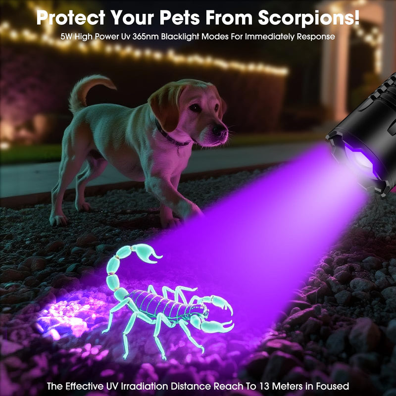 UV Blacklight&High Lumens Flashlight Rechargeable, Powerful Blacklight Flashlights for Pet Urine Detection, Resin Curing, Scorpion, Zoomable Waterproof Tactical LED Flashlight for Camping, Emgergency Black