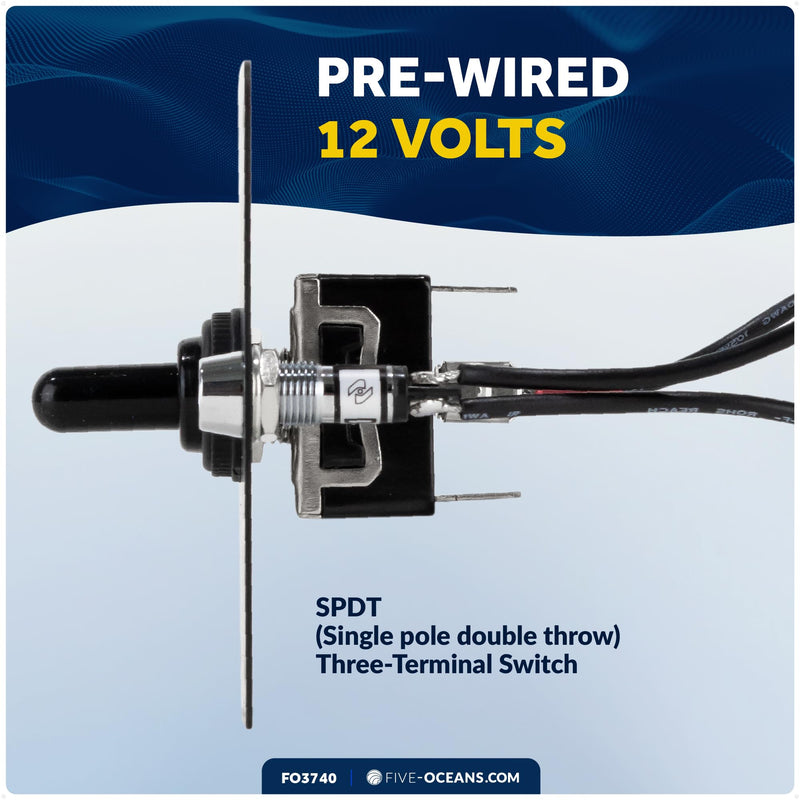 Five Oceans Toggle Boat Anchor Windlass Switch, Controlling Up/Down Function of Boat Anchor Windlasses, Waterproof, 12 Volts, SPDT 3-Terminal Switch, Stainless Steel Plate - FO3740 Toggle Switch - 1 Pack