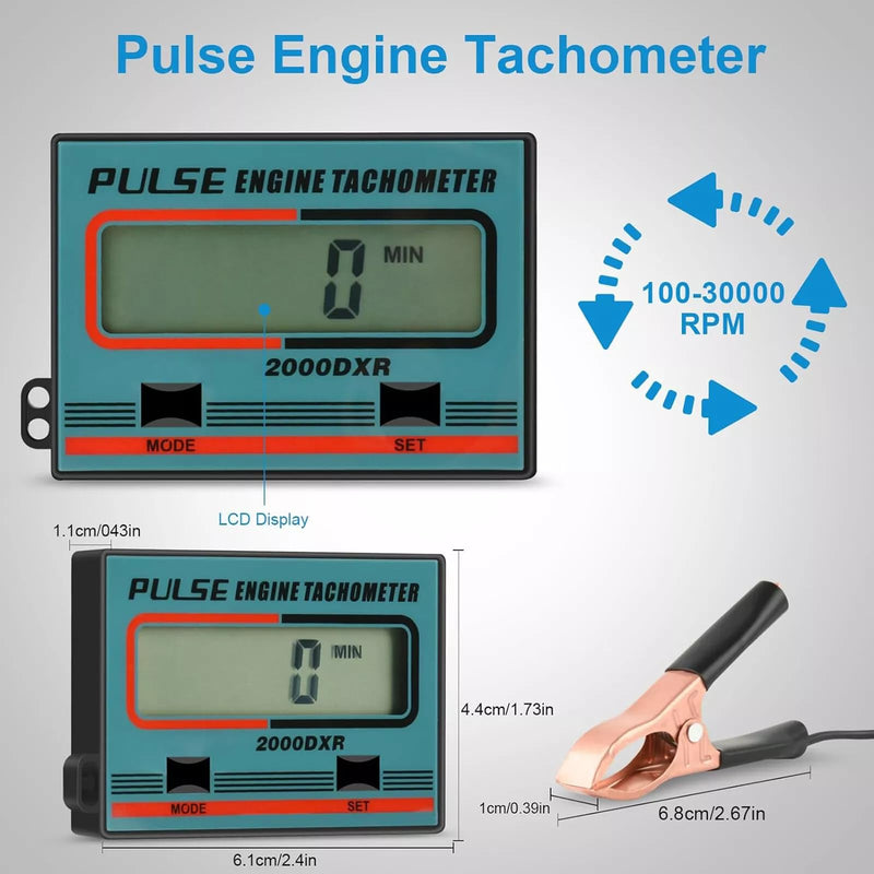 Digital RPM Meter Induction Pulse Tachometer Hour Meter for Small Engines - Chainsaws, Lawn Mowers, Motorcycles (Blue)