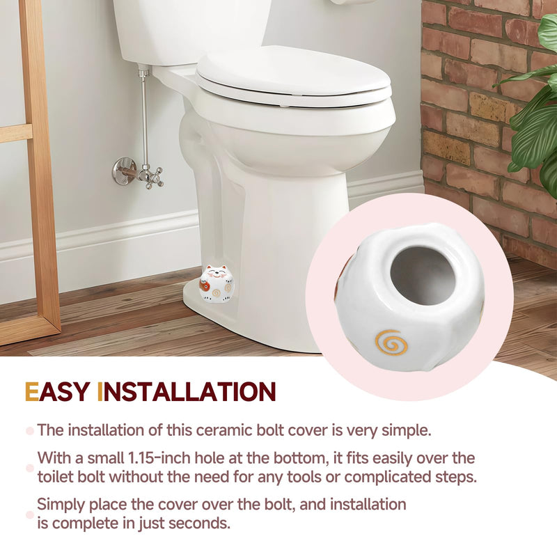 (2Pack) White Ceramic Cat Toilet Bolt Covers - Decorative Animal Toilet Bolt Covers for Bathroom and Home Decor, Fun and Cute Cat-Themed Bathroom Decor Easy-to-Install Toilet Replacement Parts