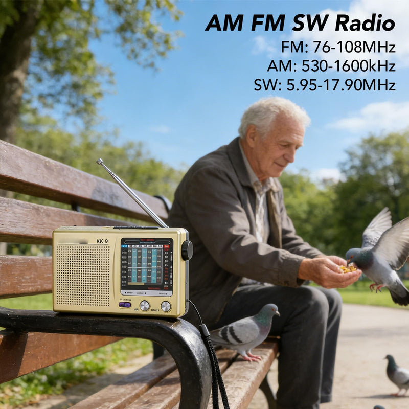 Shortwave Radio AM FM SW WB Portable Battery Operated Radio with Headphone Jack, Clear Sound Reception (Gold) Gold
