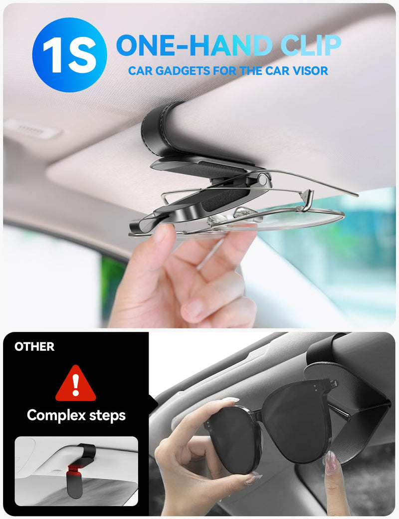 JOYROOM Sunglasses Holder for Car Visor, 2025 Upgrade Magnetic Glasses Car Holder, Universal Fits Leather Eyeglasses Clip Compatible with All Glasses, One-Handed Operation Black 1 Pack