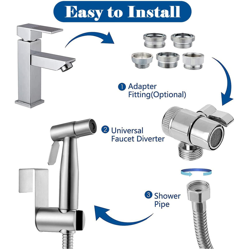 Bidet Toilet Sprayer, Sink Faucet Hose Attachment, Non-Leakage Stainless Steel Brushed Toilet Cleaner Wall for Women Washing, Baby Diaper Cleaner