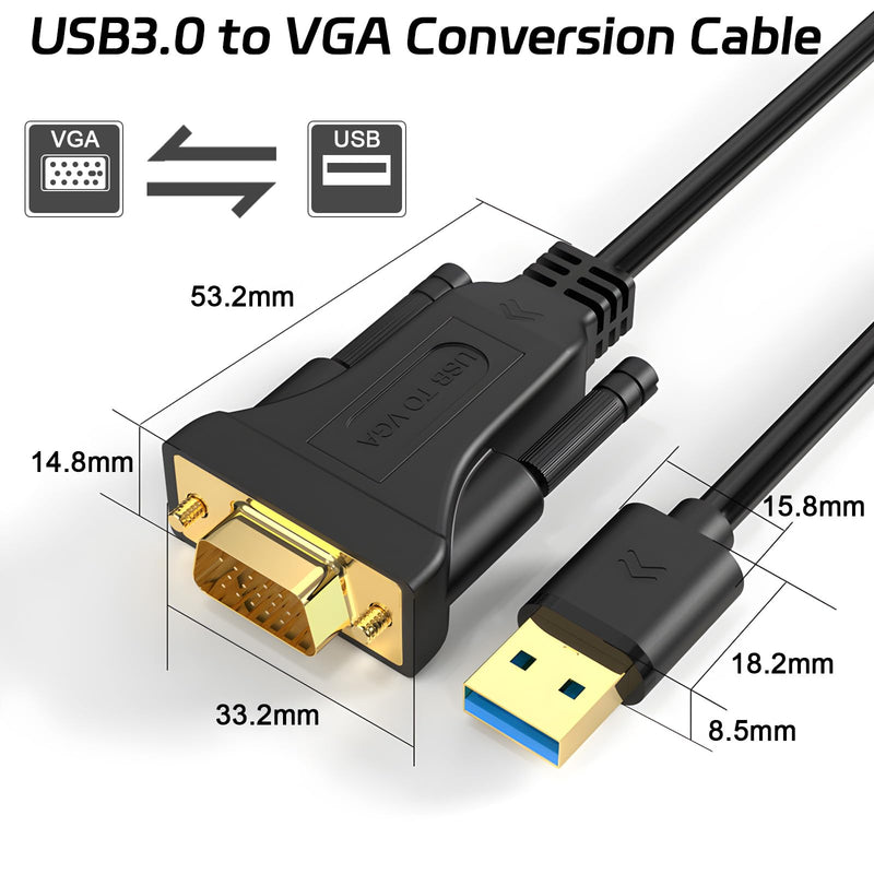 LBSC USB to VGA Adapter for Monitor，USB to VGA Adapter，USB 3.0 to VGA Male 1080P Monitor Display Video Adapter/Converter Cord,Compatible with Mac OS Windows XP/Vista/10/8/7, 5FT