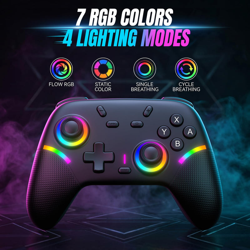 Jexalid 2 Pack Switch Controllers, Wireless Pro Controller for Nintendo Switch/OLED/Switch 2, with RGB Lighting/Back Buttons/Dual Vibration/6-Axis Gyro/Turbo