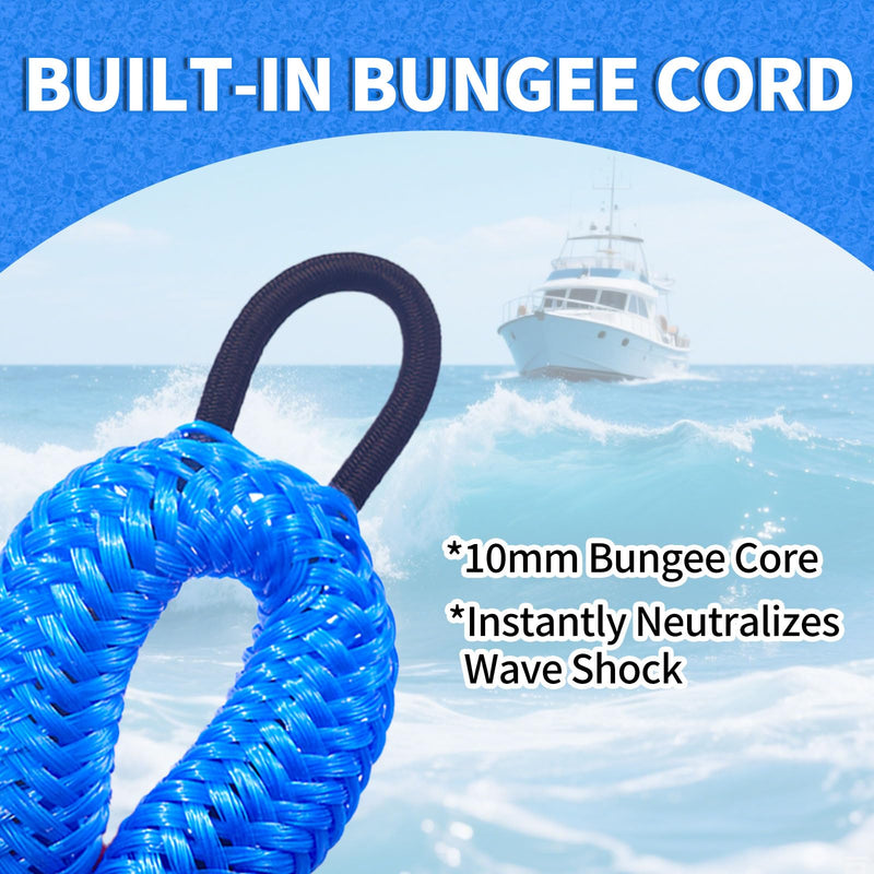 Bungee Dock Lines for Boats 2FT, Boat Tie Downs for Dock with Hooks, Elastic Dock Ties for Small Boat Jet Ski Kayak Mooring (2 Foot, 2-Pack, Blue)