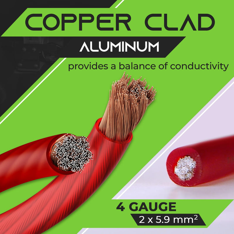 GearIT 4 Gauge Wire (10ft - Red Translucent) Copper Clad Aluminum CCA - Primary Automotive Wire Power/Ground, Battery Cable, Car Audio Speaker, RV Trailer, Amp, Electrical 4ga AWG 10 Feet Red - 10ft