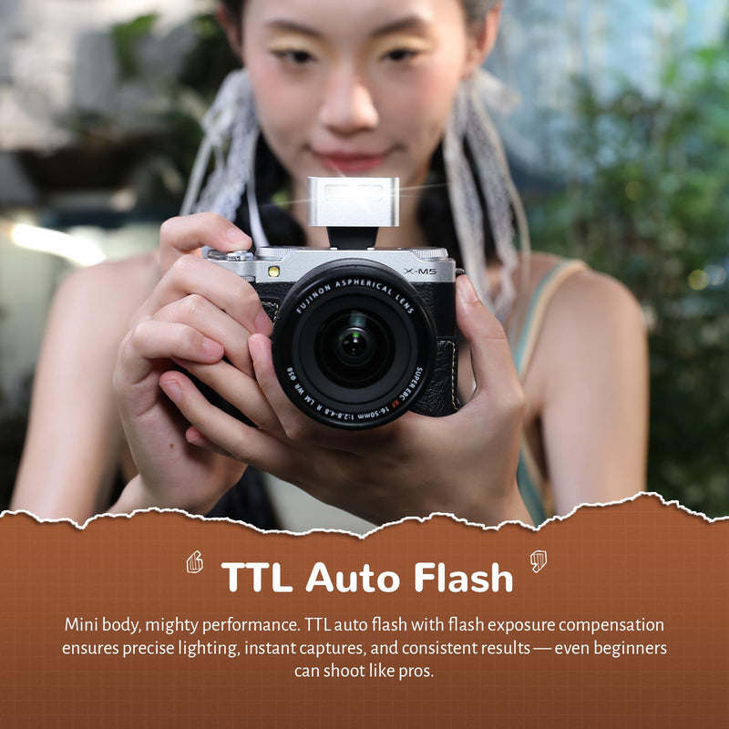 ZENIKO ZT-08F Mini On-Camera TTL Flash for Fujifilm Cameras – Ultra-Compact, Portable, Professional TTL Auto Flash with Fast Recycle(Silver)