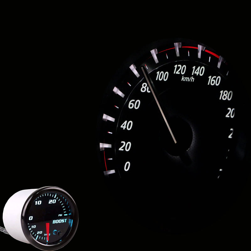 YONEDA Turbo Boost Gauge Kit Vacuum 30 PSI Tinted 7 Color - Includes Mechanical Hose & T-Fitting - Black Dial- for Car&Truck - 55mm