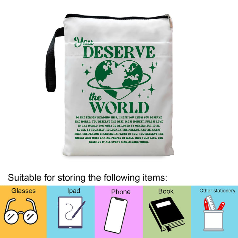 Book Sleeve, Book Covers for Paperback, Book Lover Gifts, Bookish Gift, Inspirational Quote Book Pouch for Girl Women 11.4 x 9.05 Inch - You Deserve The World