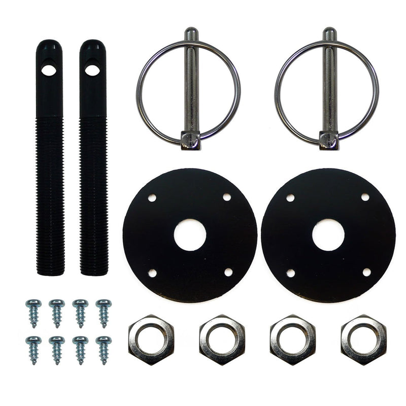 Aluminum Universal Hood pin set kit Chrome Hardware Flip Over Chevy Ford Mopar GM Hot Rod Street Rod Drag racing Race Muscle Car 1/2" (Black) Black